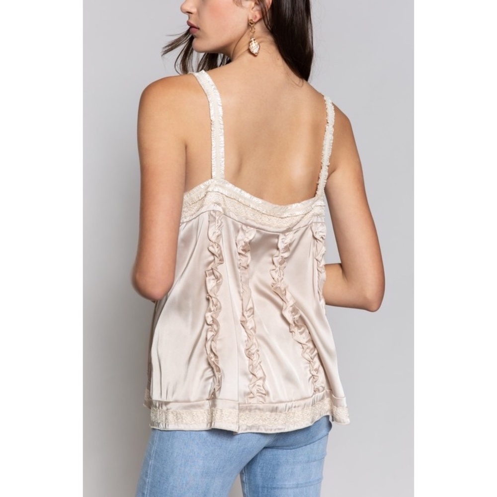 POL Rose Pink Satin Flowy Ruffled Cami Top - Picture 5 of 8
